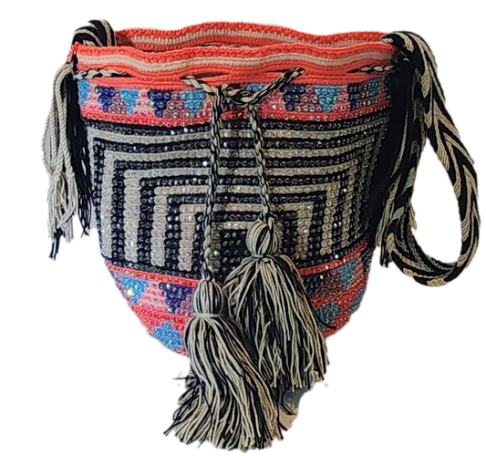 Jayla Medium Handmade Wayuu Mochila Bag With Crystals