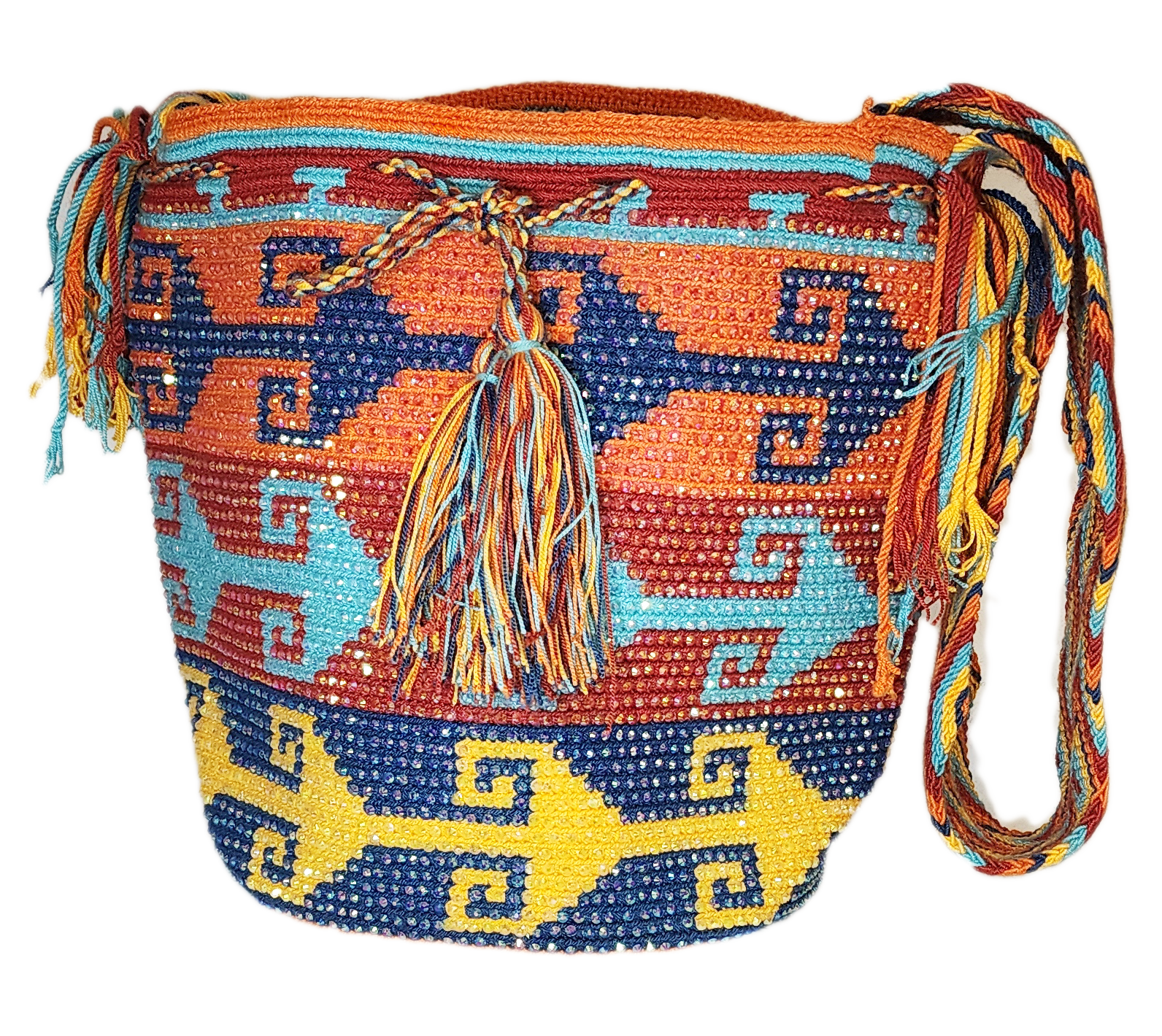 Mary Handmade Crochet Wayuu Mochila Bag with Crystals - a perfect gift for her