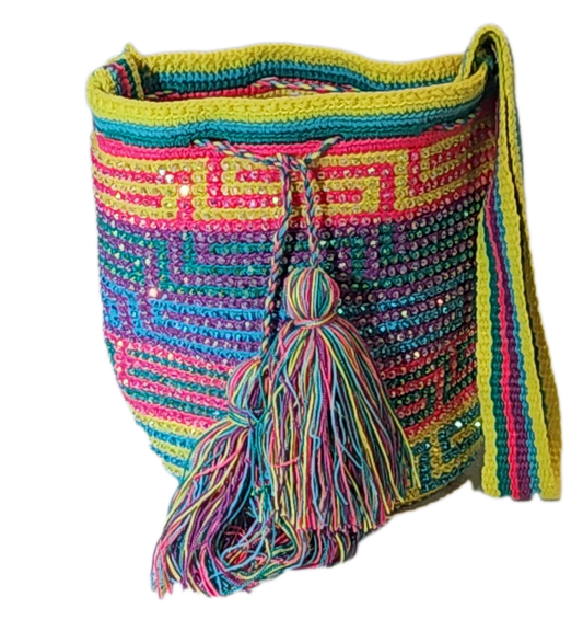 Lennon Medium Handmade Wayuu Mochila Bag With Crystals