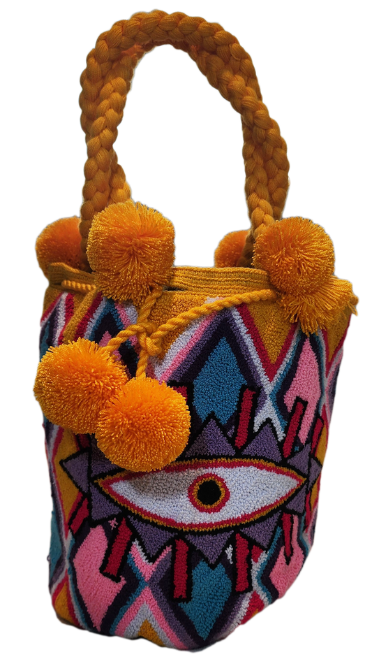 Nyla Large Short Handle Design PomPom Mochila