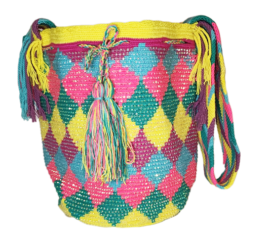 Isabelle Handmade Crochet Wayuu Mochila Bag with Crystals