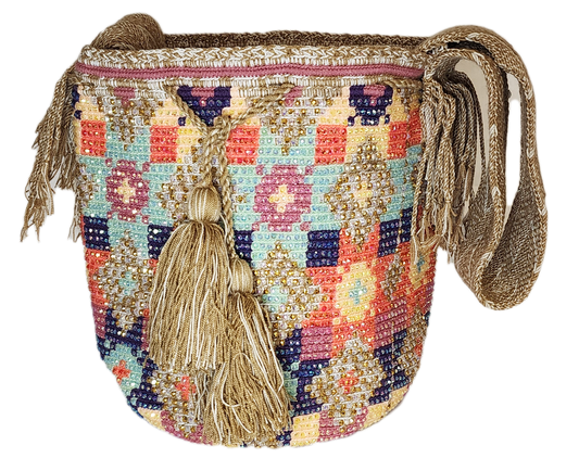 Eden Handmade Crochet Wayuu Mochila Bag with Crystals