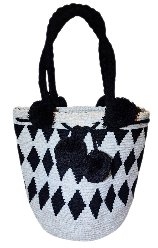 Kali Large Short Handle Design PomPom Mochila