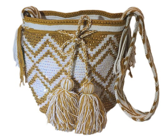 Fiona Medium Handmade Wayuu Mochila Bag With Crystals