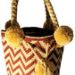 Emilia Medium Short Handle Design PomPom Mochila front