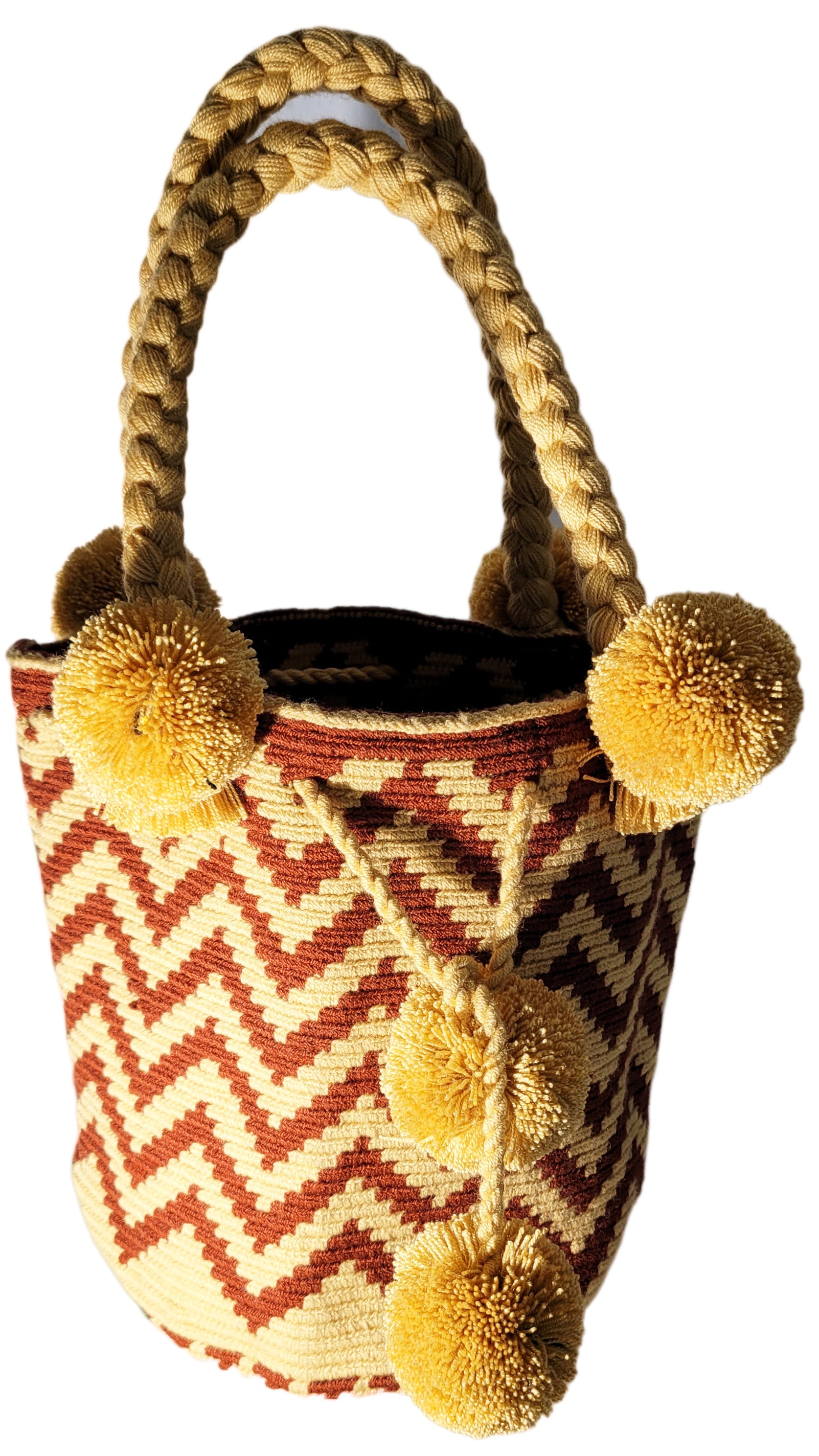 Emilia Medium Short Handle Design PomPom Mochila front