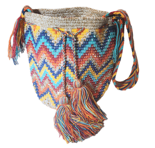 Hayden Medium Handmade Wayuu Mochila Bag With Crystals