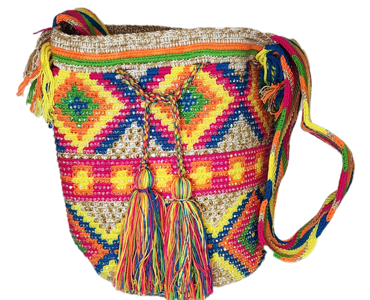 Ayla Handmade Crochet Wayuu Mochila Bag with Crystals