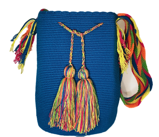 Violet Unicolor Large Handmade Wayuu Mochila Bag (blue)