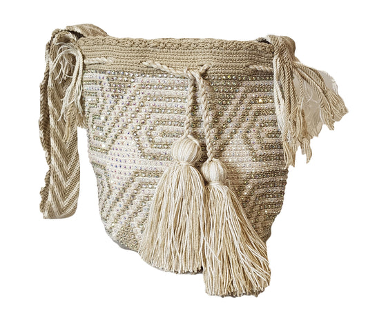 Helena Medium Handmade Wayuu Mochila Bag With Crystals