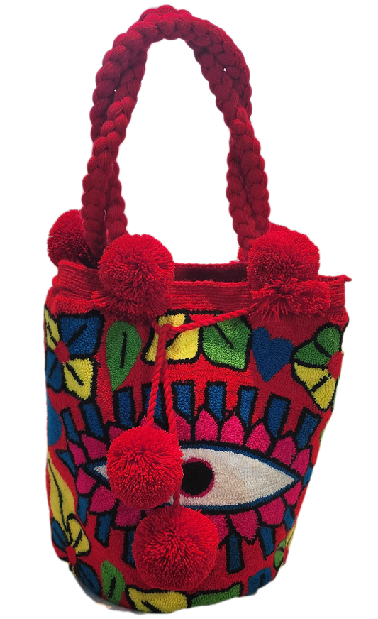 Selena Large Short Handle Design PomPom Mochila