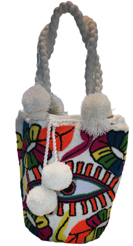 Mya Large Short Handle Design PomPom Mochila