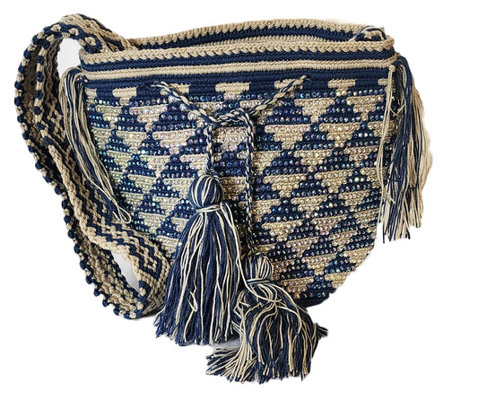 Amber Medium Handmade Wayuu Mochila Bag With Crystals