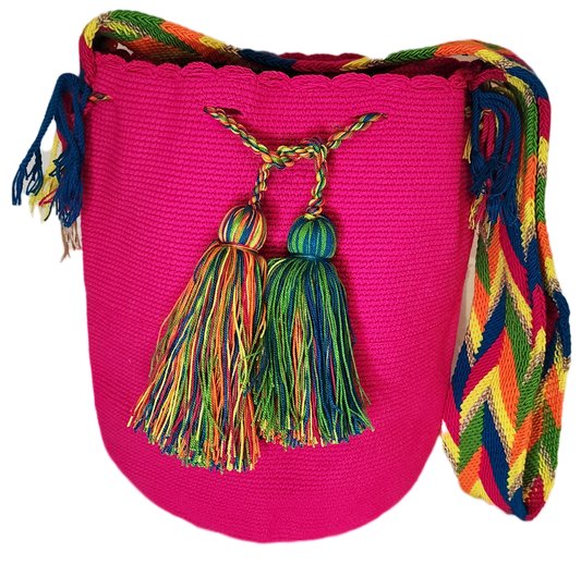 Victoria Unicolor Large Handmade Wayuu Mochila Bag (Pink)