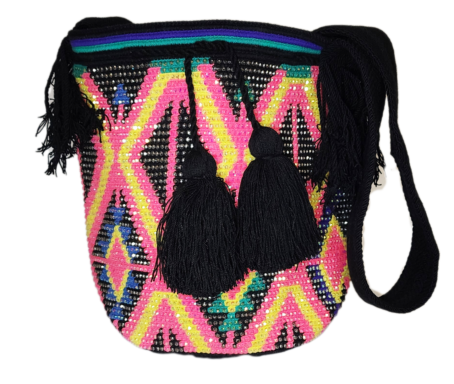 Charlie Handmade Crochet Wayuu Mochila Bag with Crystals - a perfect gift for her