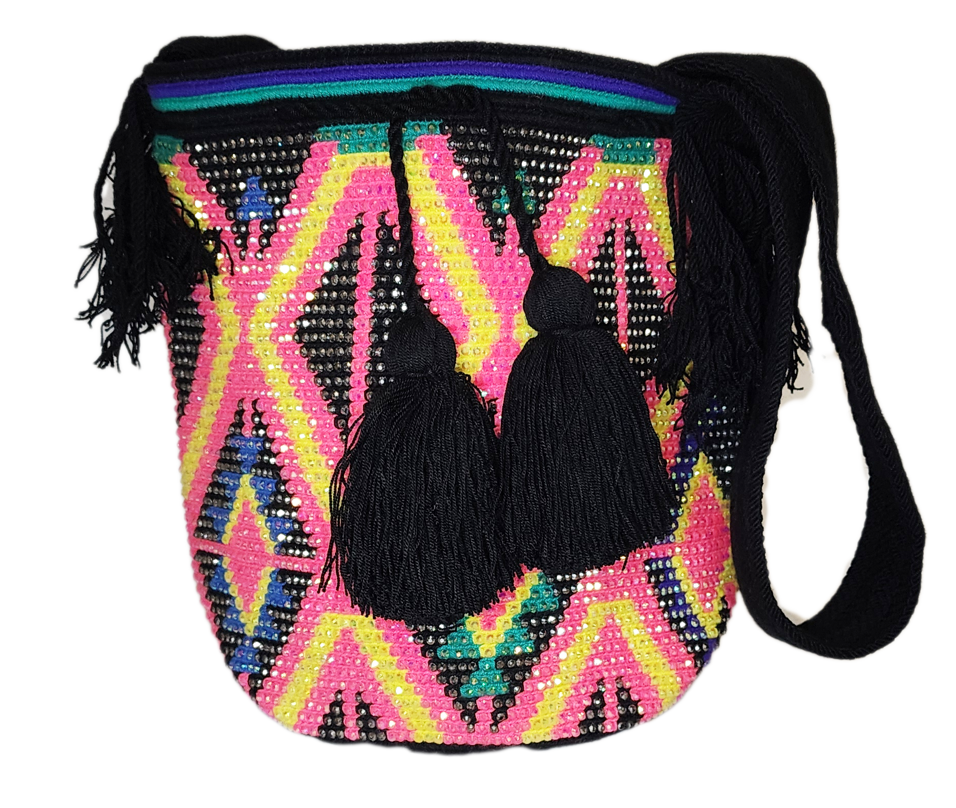 Charlie Handmade Crochet Wayuu Mochila Bag with Crystals - a perfect gift for her