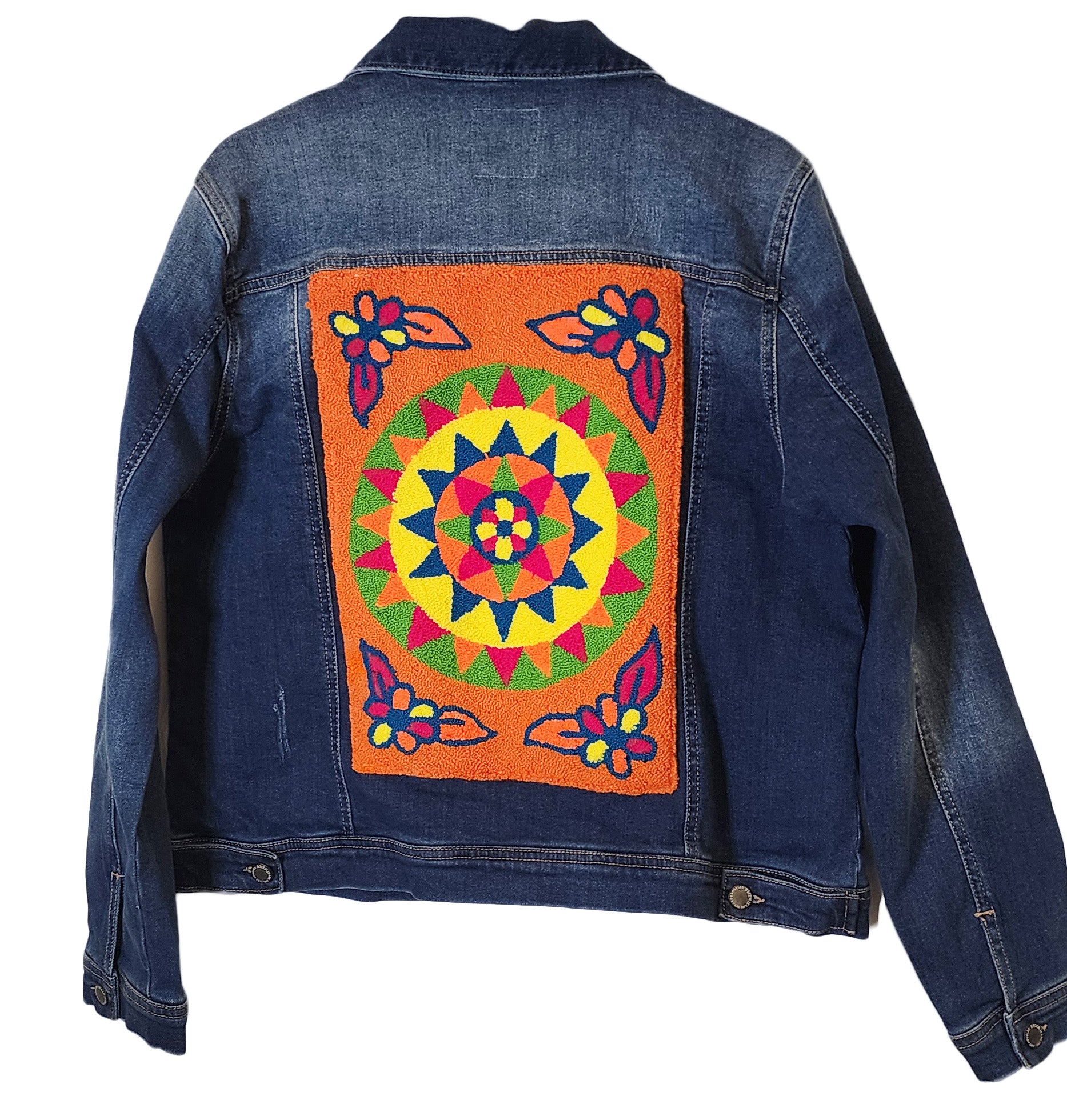 Jaelynn Denim Jacket with Handmade Mandala (XL) - Wuitusu