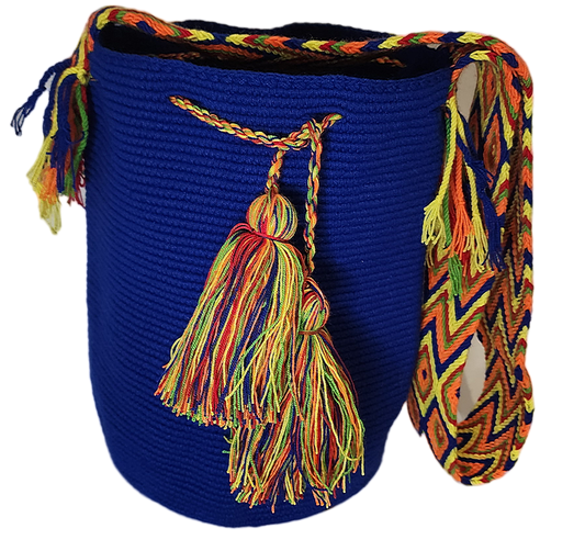 Aurora Unicolor Large Handmade Wayuu Mochila Bag (blue)