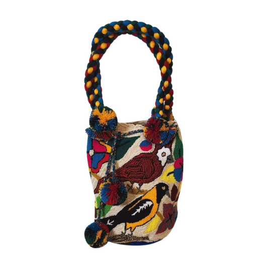 Priscilla Large Short-Handle Handmade Punch-needle Wayuu Bag