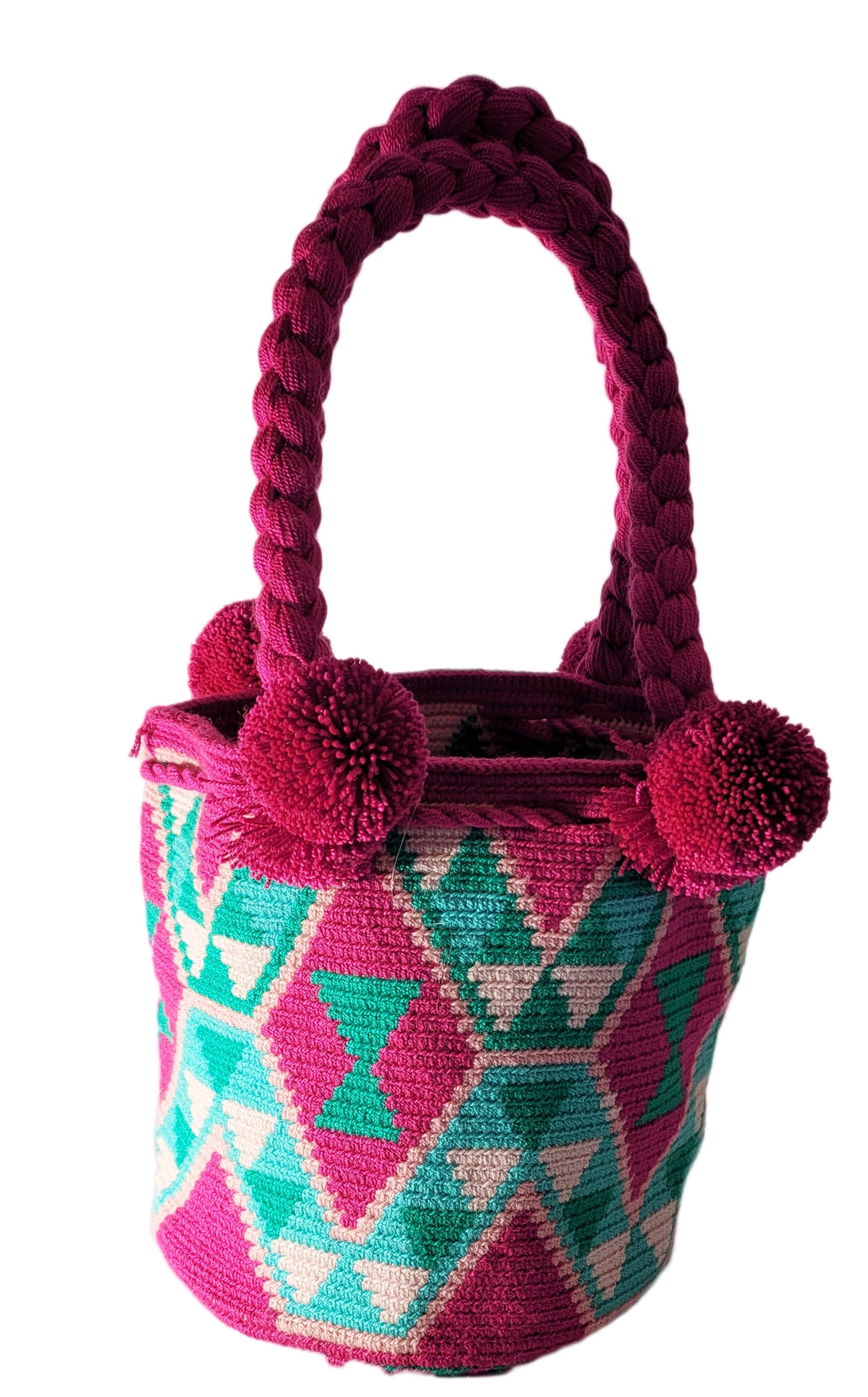 Leah Medium Short Handle Design PomPom Mochila back