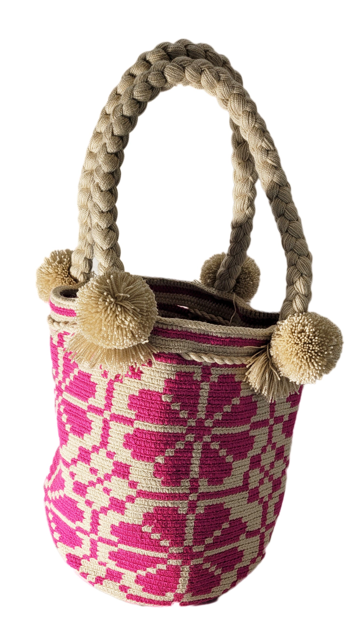 Isla Medium Short Handle Design PomPom Mochila back