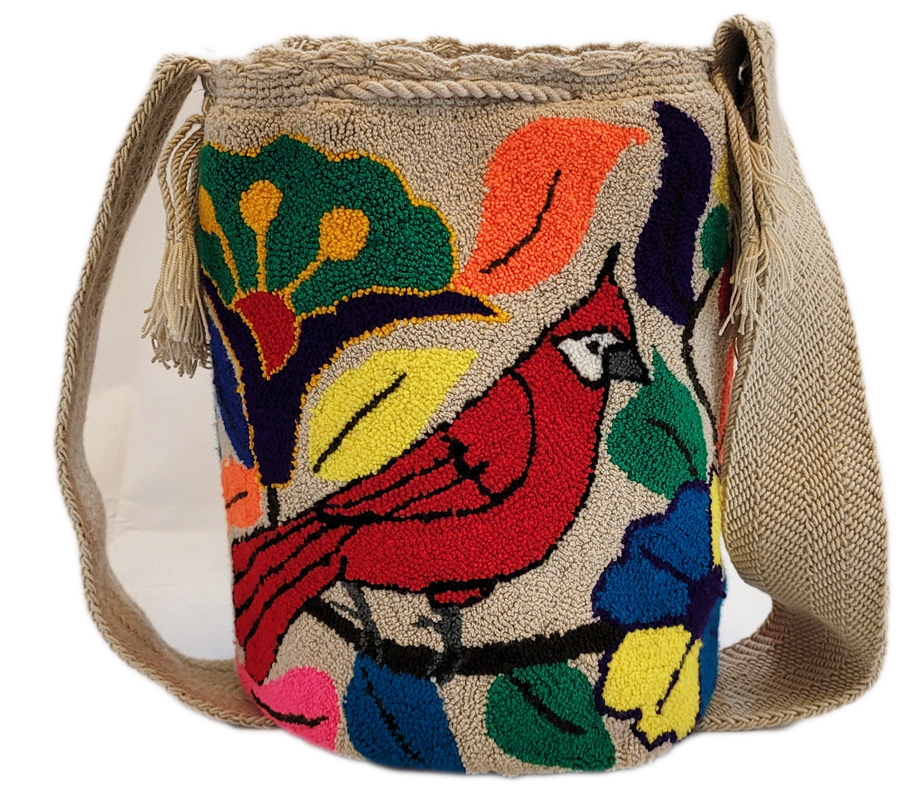 Bottom view Peyton Large Handmade Punch-needle Wayuu Mochila Bag - a perfect gift for her