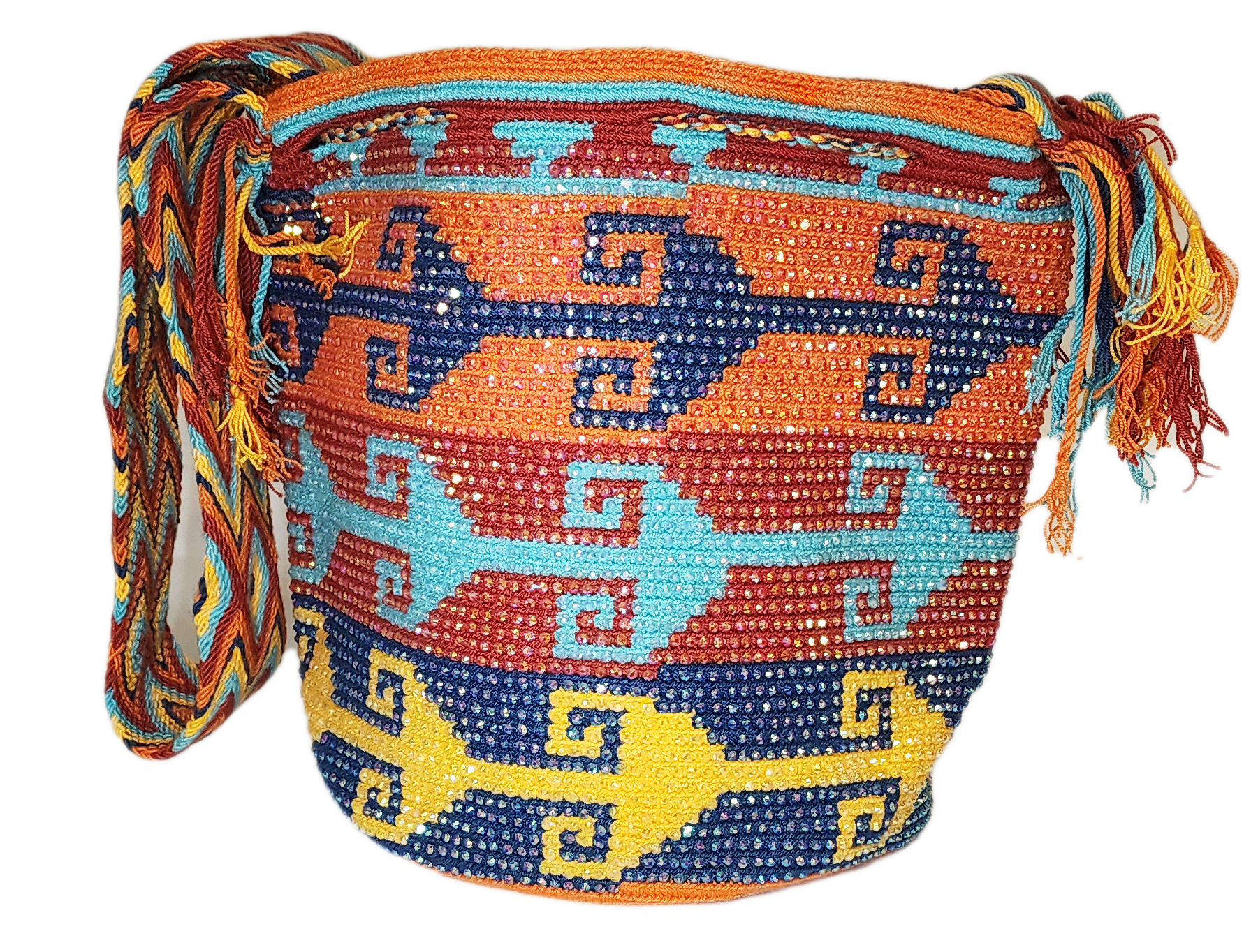 Bottom view Mary Handmade Crochet Wayuu Mochila Bag with Crystals - a perfect gift for her