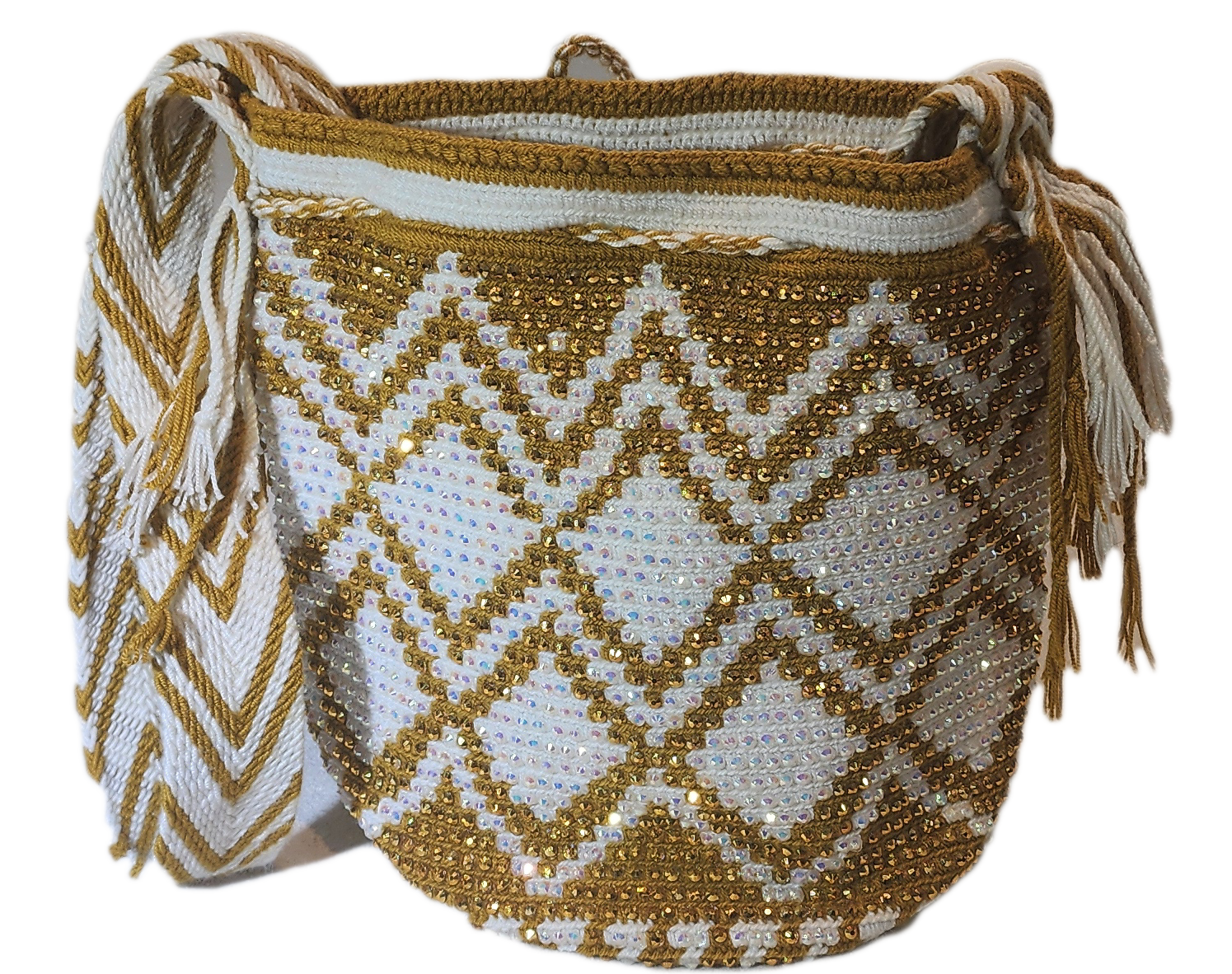 Bottom view Fiona Medium Handmade Wayuu Mochila Bag With Crystals - a perfect gift for her