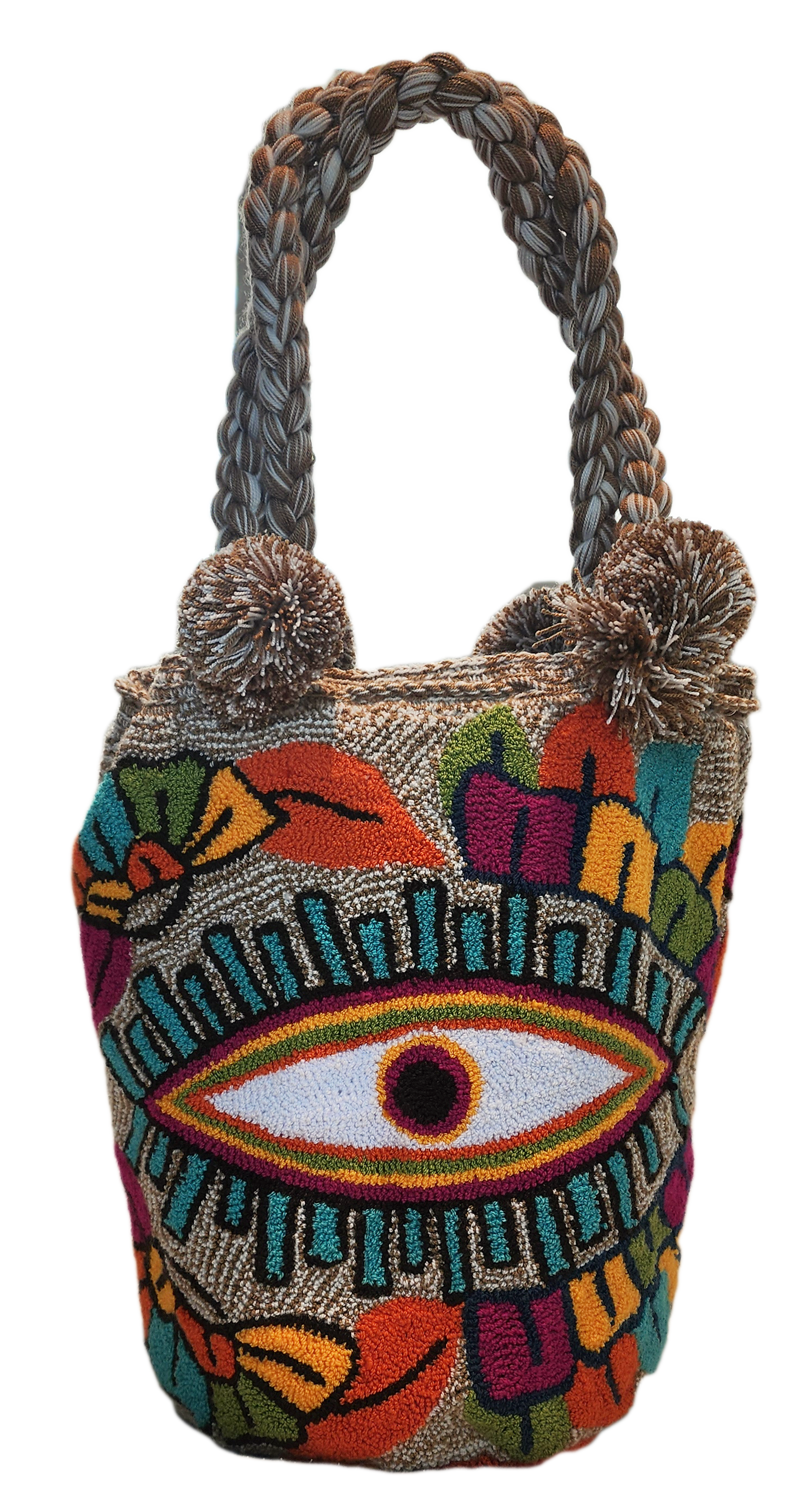 Bottom view Ana Large Short Handle Design PomPom Mochila - a perfect gift for her