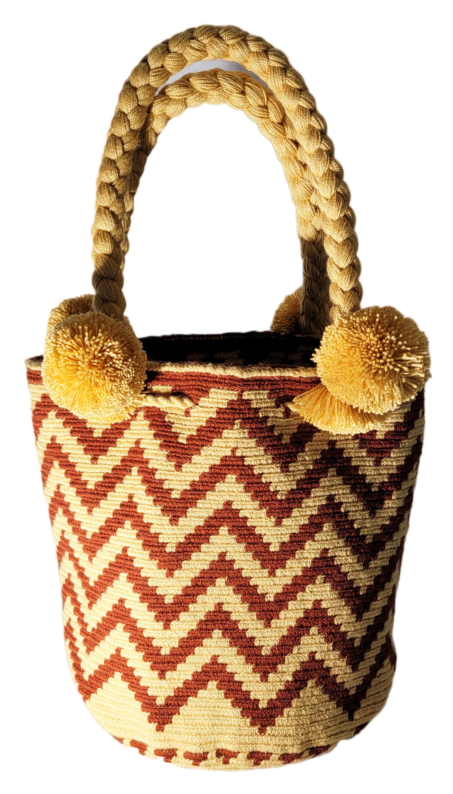 Emilia Medium Short Handle Design PomPom Mochila back