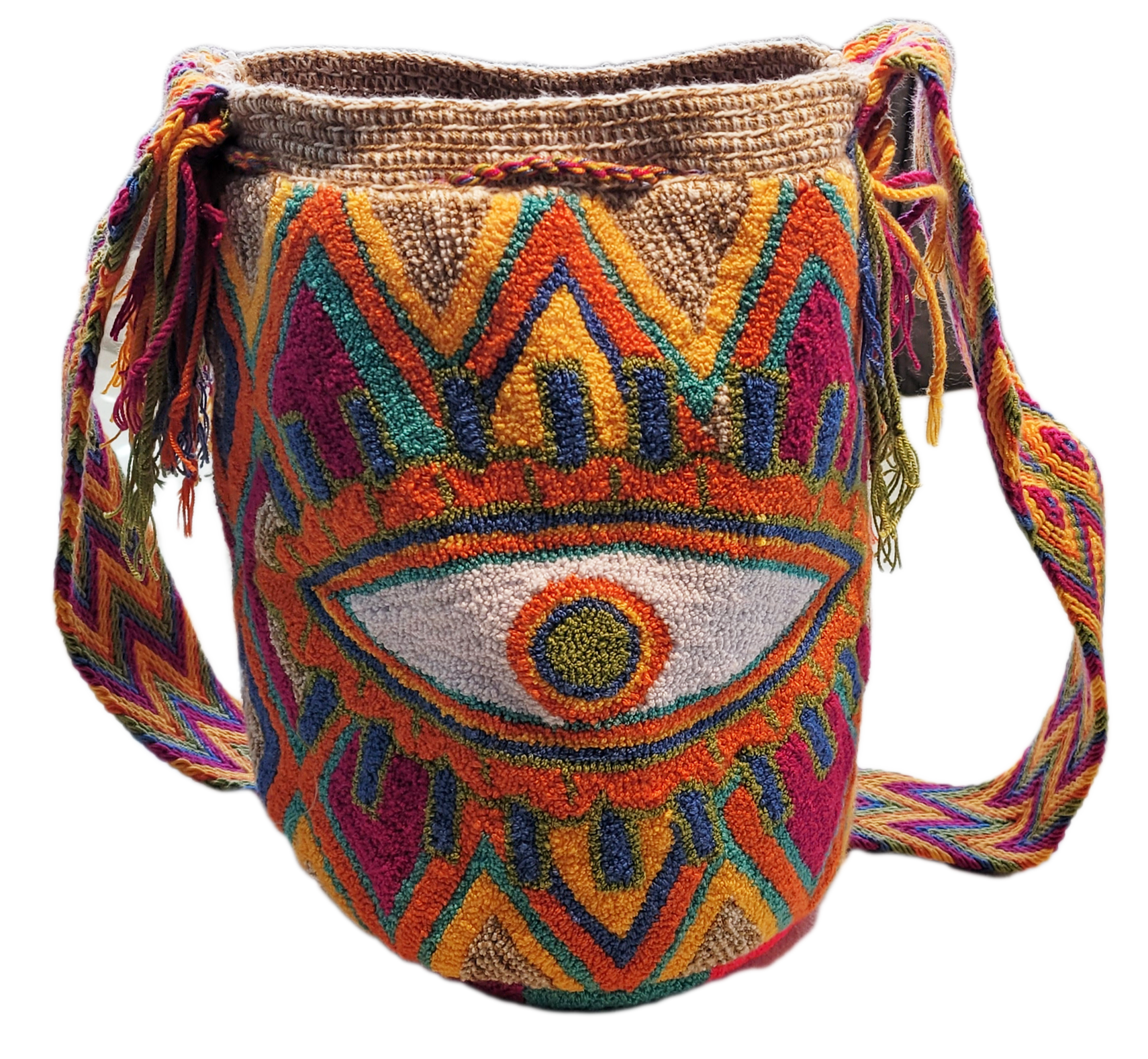 Bottom view Elise Large Handmade Punch-needle Wayuu Mochila Bag - a perfect gift for her