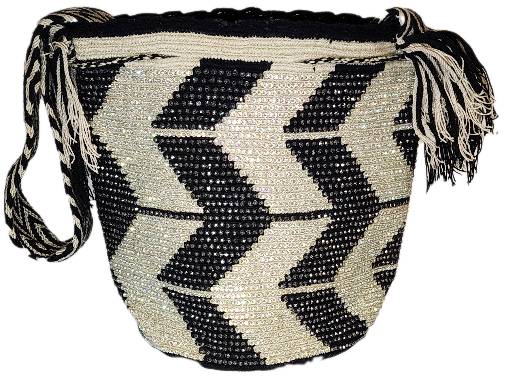 Bottom view Ximena Handmade Crochet Wayuu Mochila Bag with Crystals - a perfect gift for her