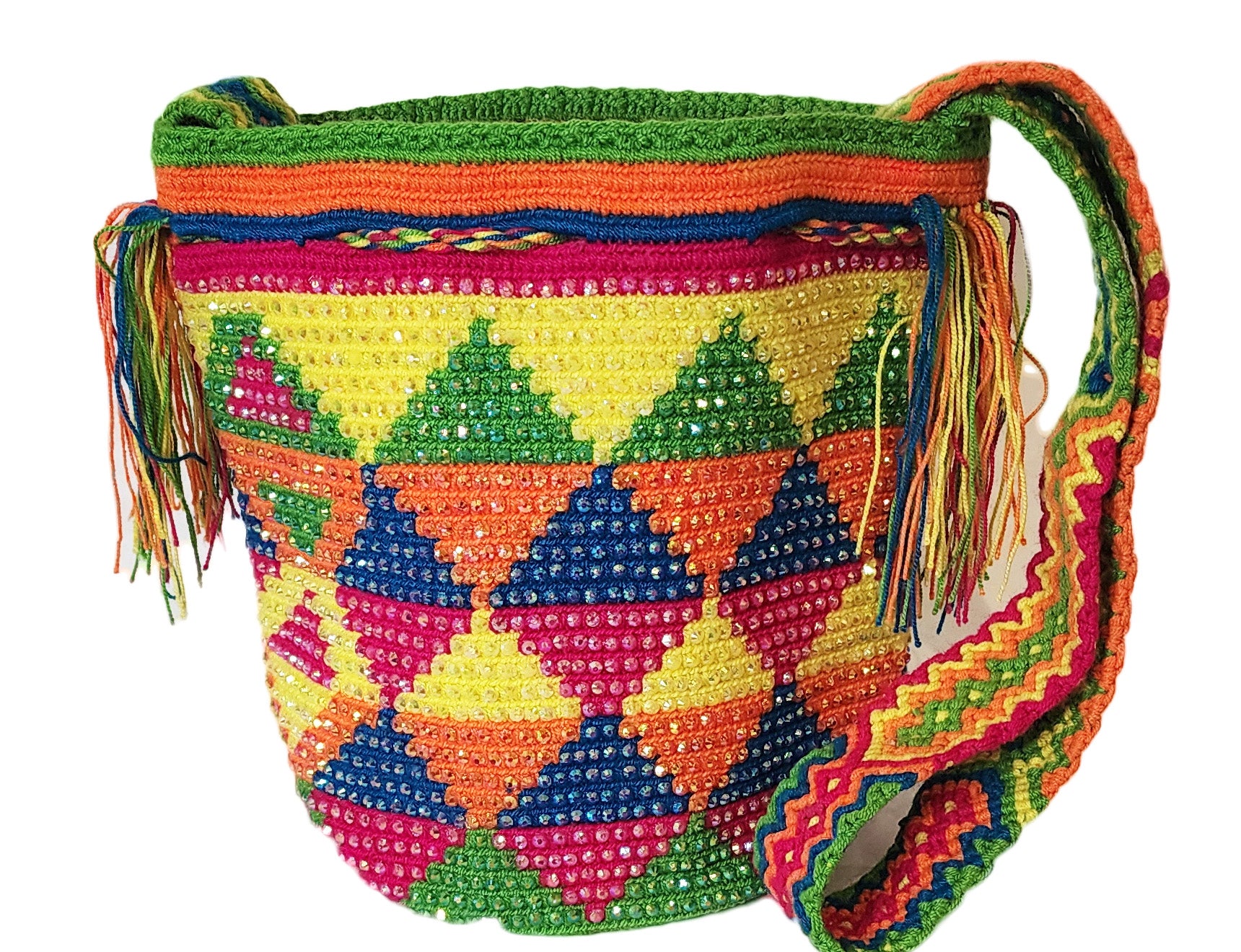 Bottom view Jimena Medium Handmade Wayuu Mochila Bag With Crystals - Wuitusu