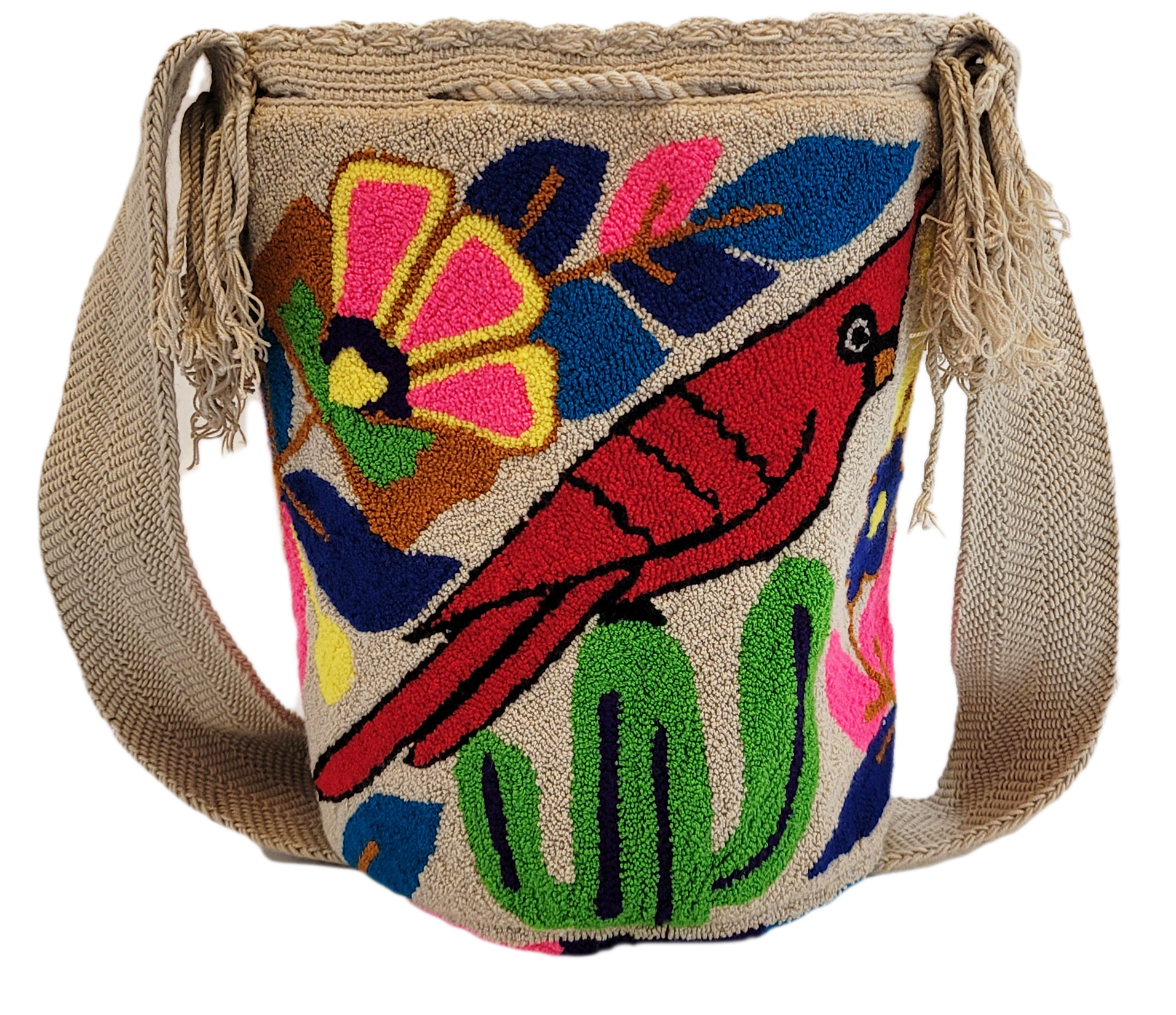 Bottom view Clara Large Handmade Punch-needle Wayuu Mochila Bag - a perfect gift for her