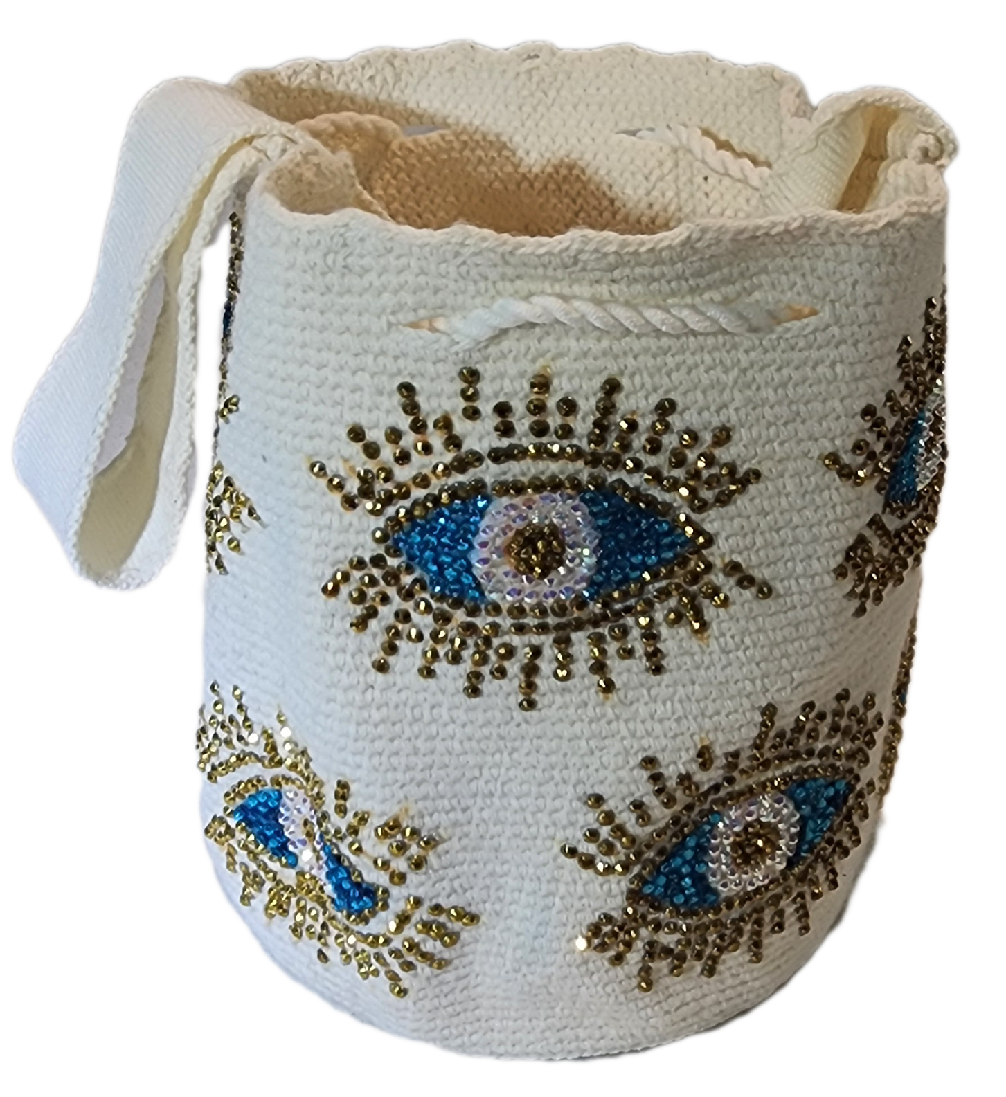 Bottom view Journey Medium Handmade Wayuu Mochila Bag With Crystals - a perfect gift for her