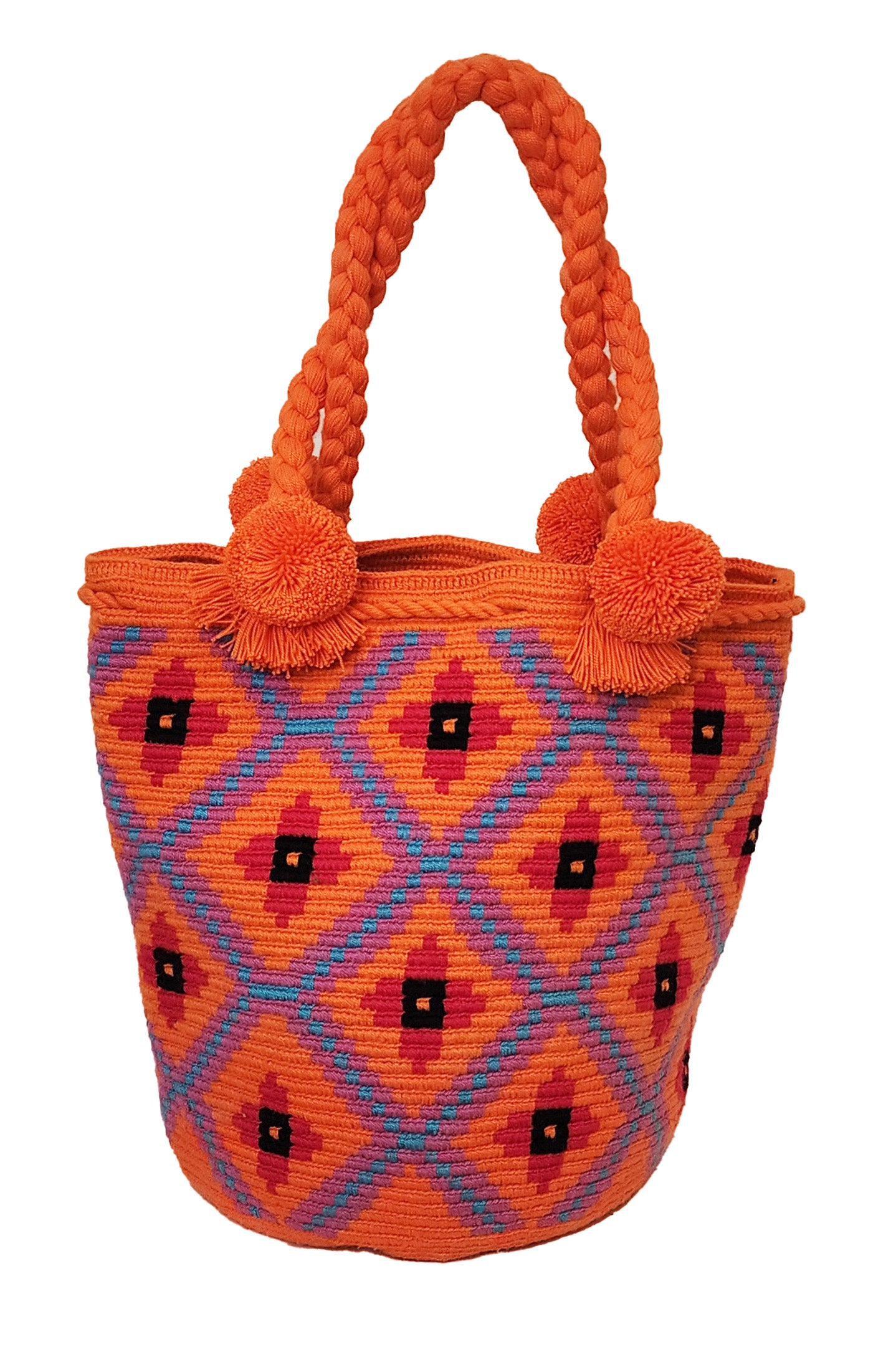 Bottom view Scout Large Crochet  Handmade Wayuu Mochila Bag With Short Handle - Wuitusu-back