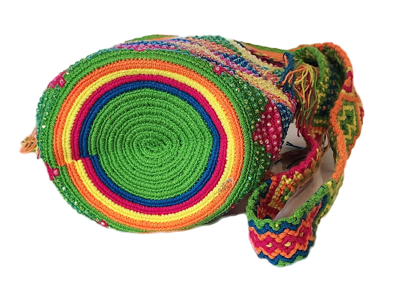 Jimena Medium Handmade Wayuu Mochila Bag With Crystals - Wuitusu