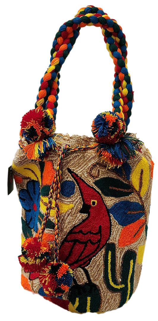 Celeste Large Fluffy Handmade Wayuu Mochila Bag