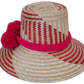 Boho hat Adelyn with bold red Iraca palm patterns and handcrafted red pompom accents

