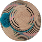 Handmade bohemian straw hat with vibrant multicolor weave and teal pompom finish

