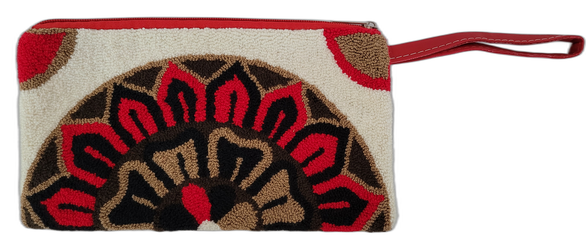 1 Boho wristlet clutch with bold artisan design and red leather strap

