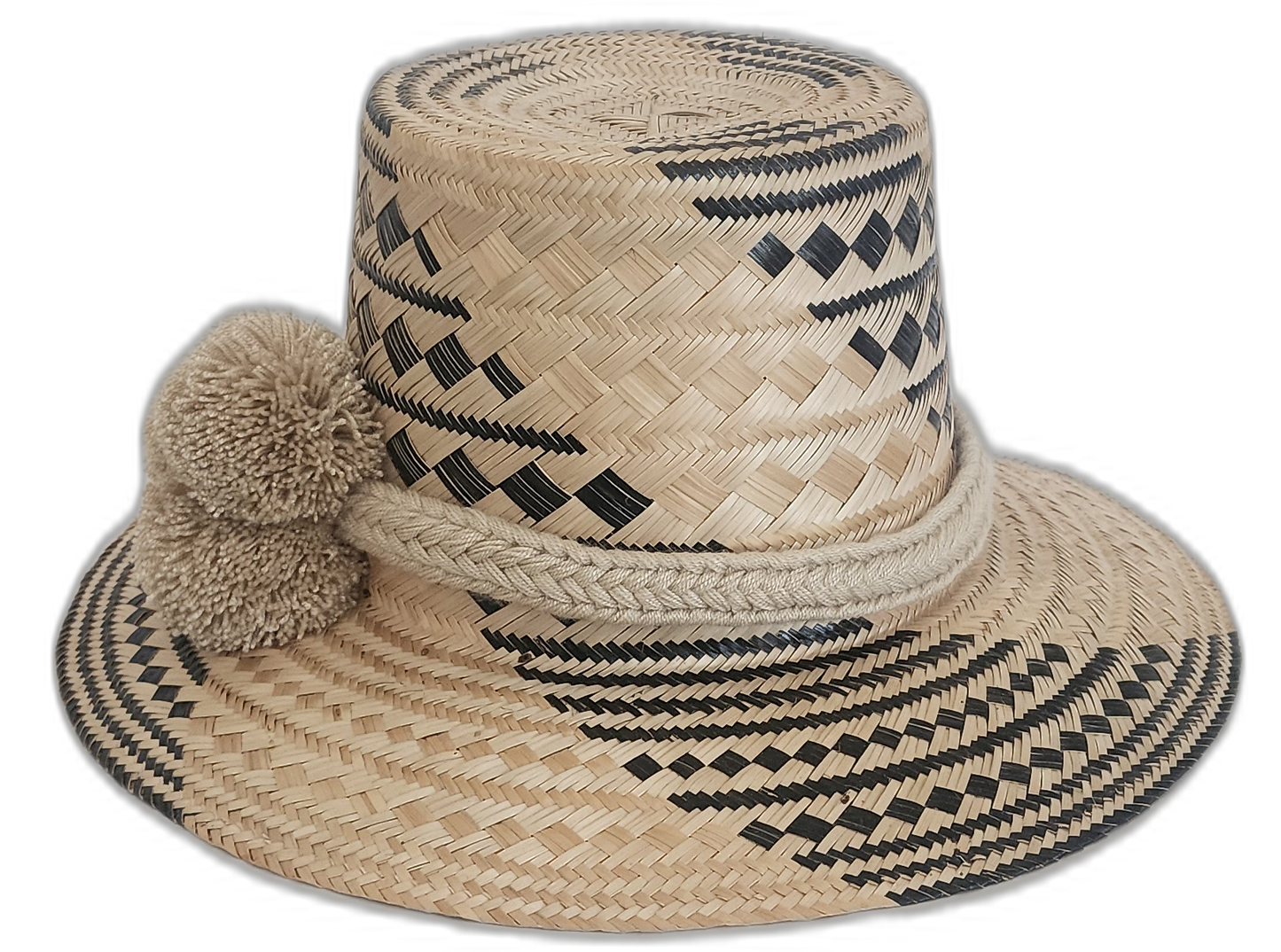 Boho Chick artisan hat featuring neutral tones and cultural patterns