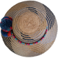 Bohemian handmade hat with colorful pompoms and natural weave.