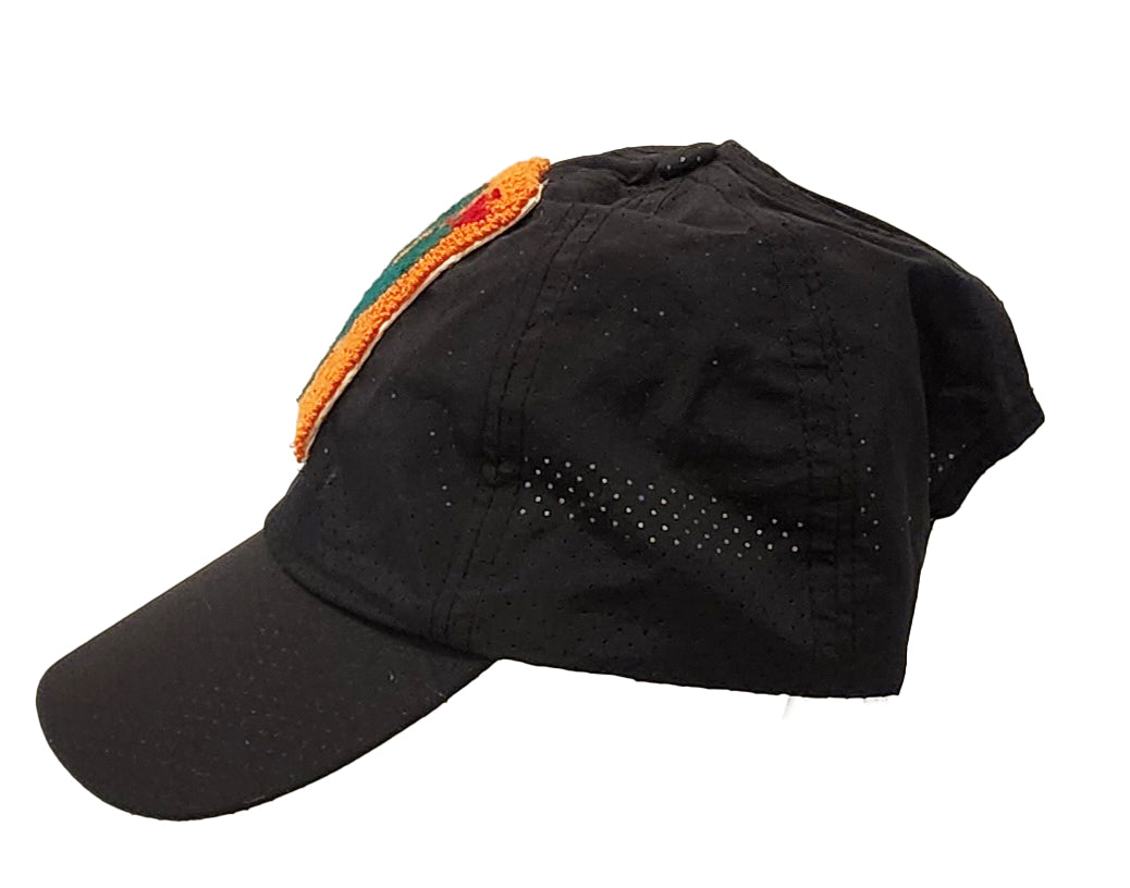 "Artisan-crafted Baseball Cap with a colorful, Wayuu-inspired Needle Punch Patch by Wuitusu, showcasing traditional and moder