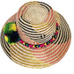 "Artisan-crafted Wayuu hat woven from Iraca palm fibers, adjustable, with vibrant pompoms symbolizing prosperity."