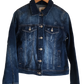 "Artisan-made denim jacket with colorful punch needle embroidery on the back, showcasing unique, vibrant designs."