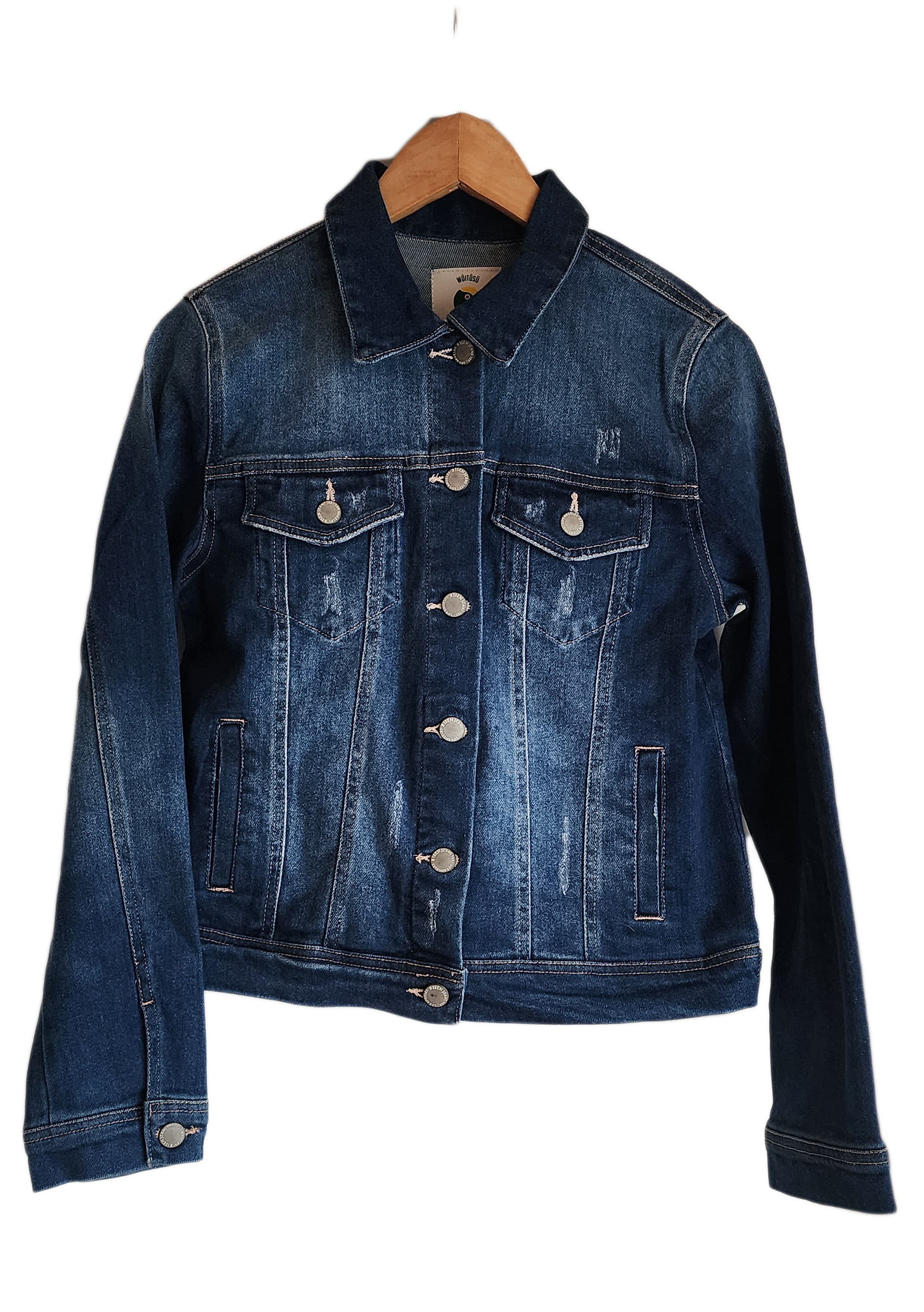 "Artisan-made denim jacket with colorful punch needle embroidery on the back, showcasing unique, vibrant designs."