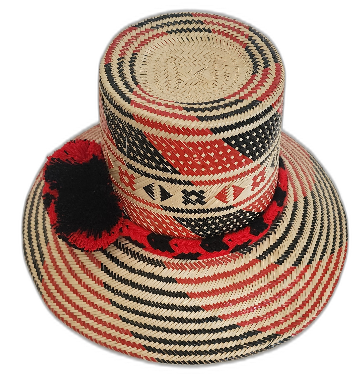 Unique bohemian straw hat featuring artisan details and a bold design

