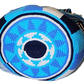 Artisan Wayuu crochet bag with blue diamond motifs and soft woven strap.