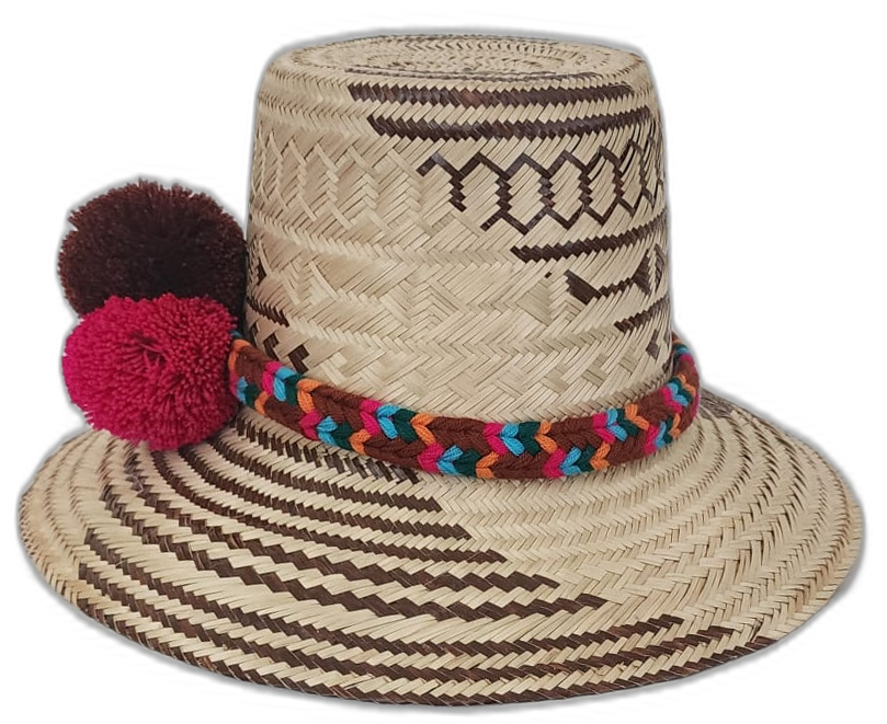 Artisan straw hat with ethnic weave and bold multicolor detailing